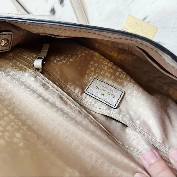 Kate Spade Orchard Valley Fiona Neutral Crocodile Embossed Crossbody Bag Chain